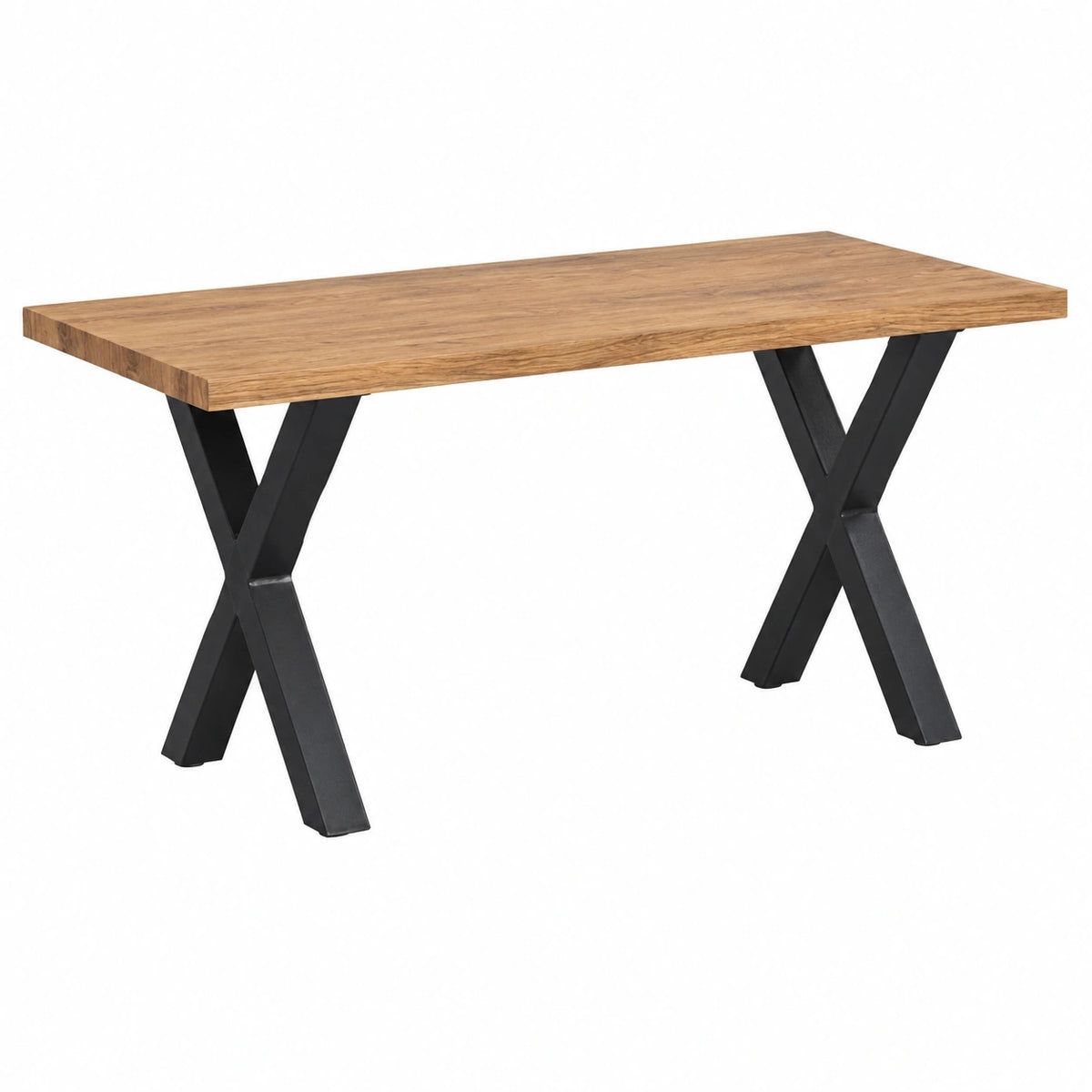 HOGAR24 Taburete Industrial de Cocina con Asiento de Madera y Patas Metálicas en X, Negro, 80x45x36 cm