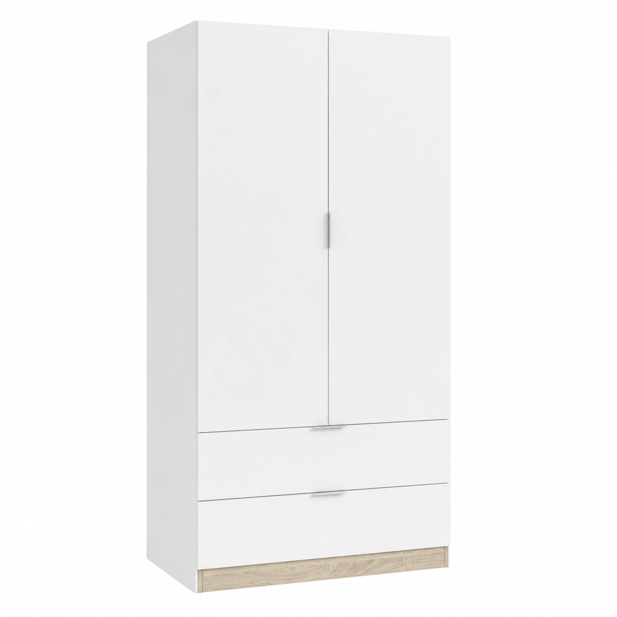 Armario Blanco 2 Puertas 2 Cajones, 81x180x52 cm, Roble y Artik