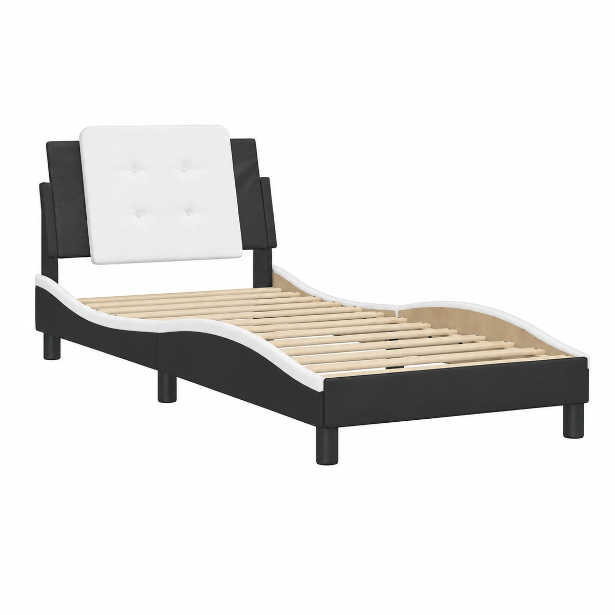 Estructura de Cama de Cuero Sintético en Negro y Blanco, Diseño Curvado Zadar