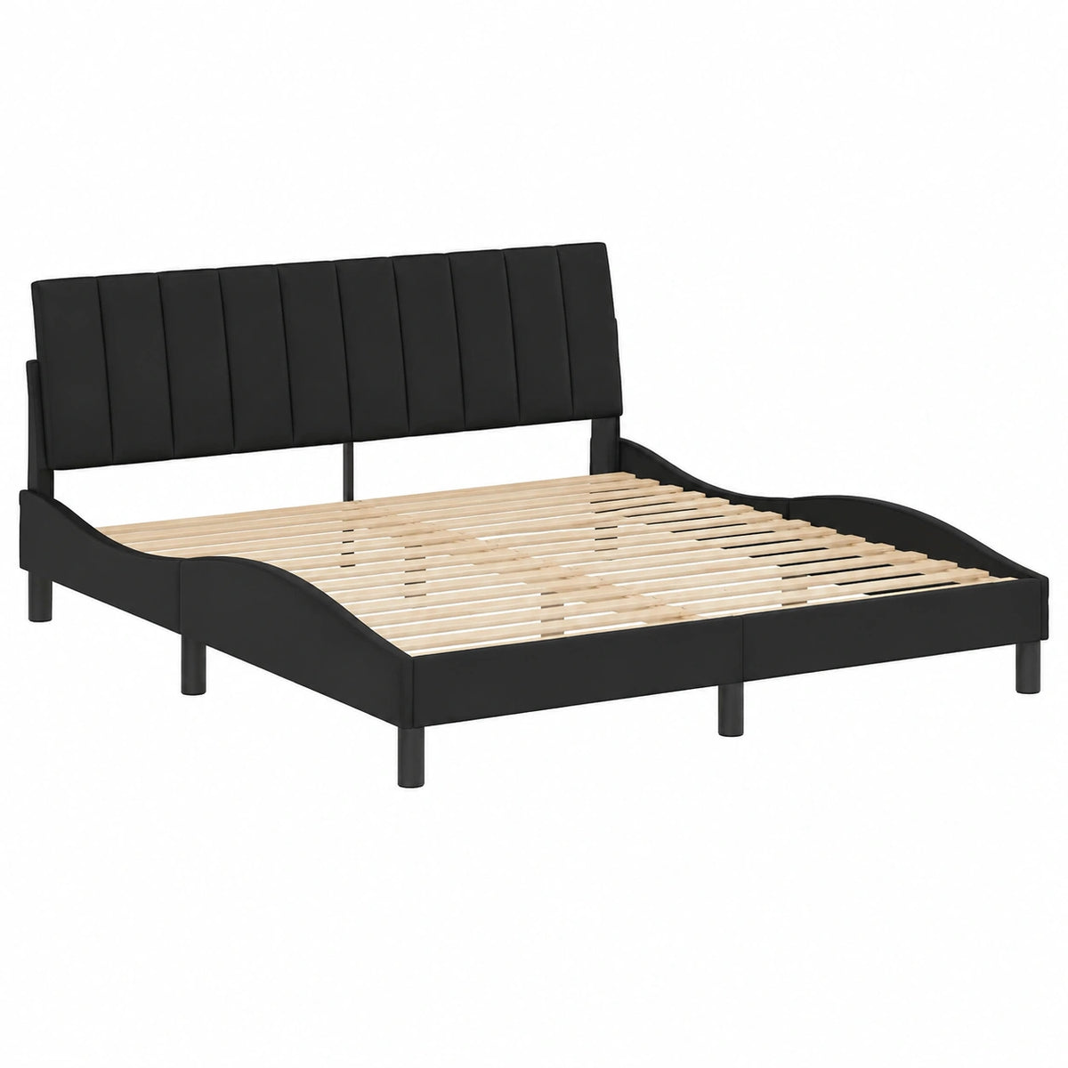 Estructura de Cama Hanko en Terciopelo Negro 180x200 cm, Base Sin Colchón para Dormitorio