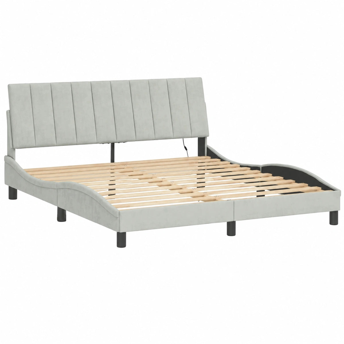 Cama con Estructura de Terciopelo Gris y Luces LED 180x200 cm