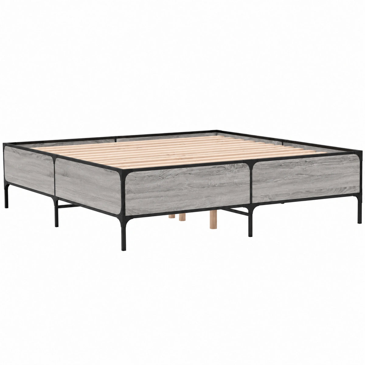 Estructura de Cama Doble, Base de Madera y Metal, Mueble para Dormitorio 200x200 cm