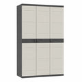 Armario de Almacenamiento de Resina con 3 Puertas y Estantes, Beige y Negro, para Interior y Exterior