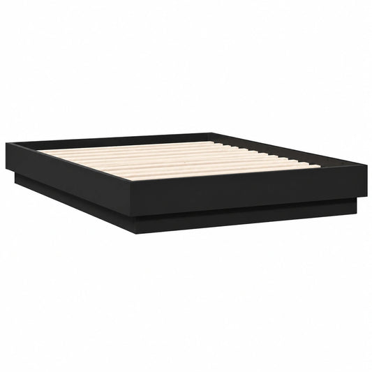 Cama con Luces LED y Somier de Madera Negra 150x200 cm