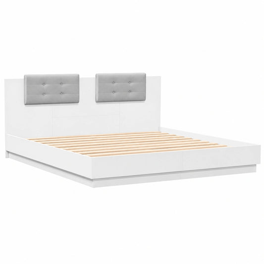 Cama con Cabecero LED, Somier 180x200 cm, Blanco