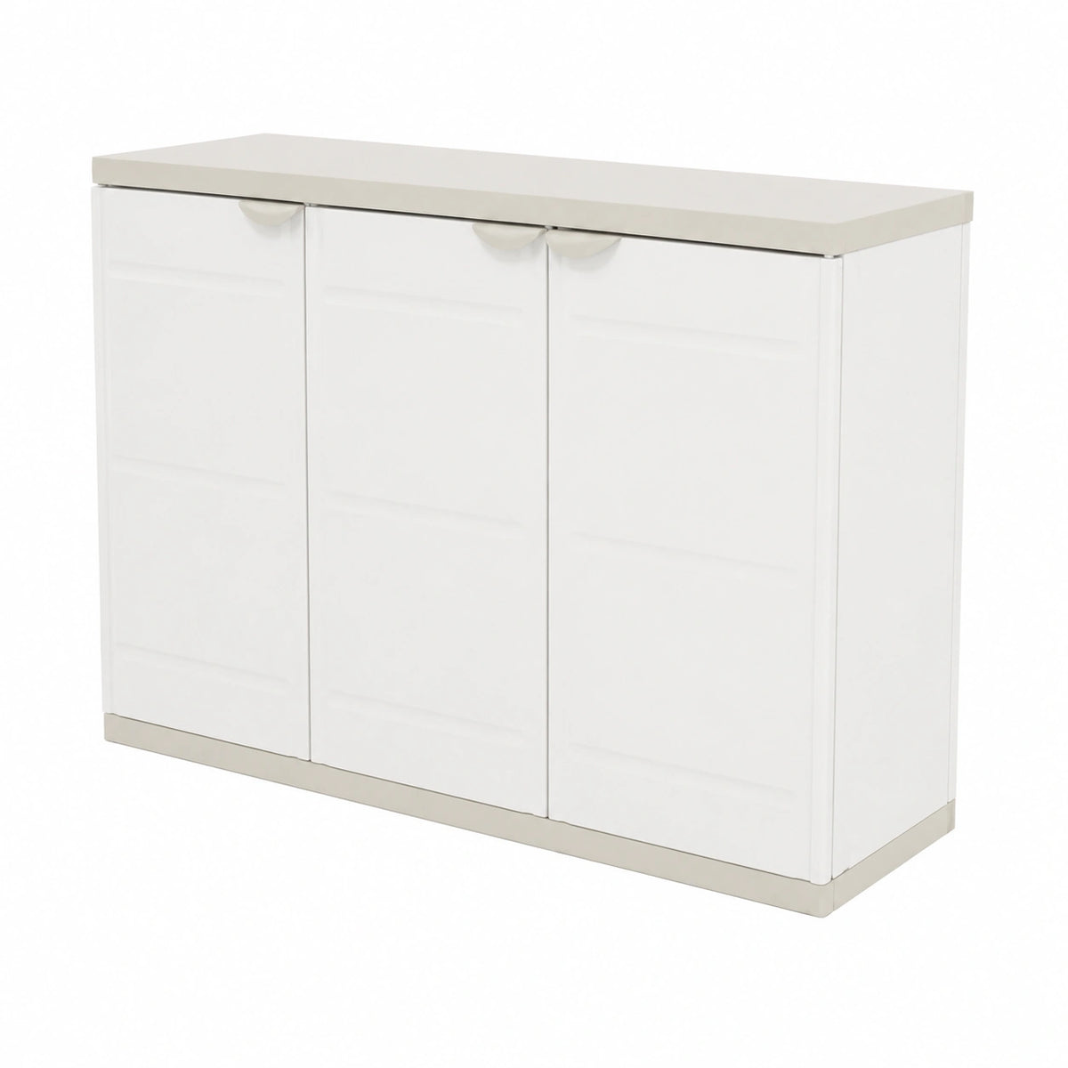 Armario de Plástico de 3 Puertas con Estante Ajustable, Color Beig y Titanio, 105x44x88 cm