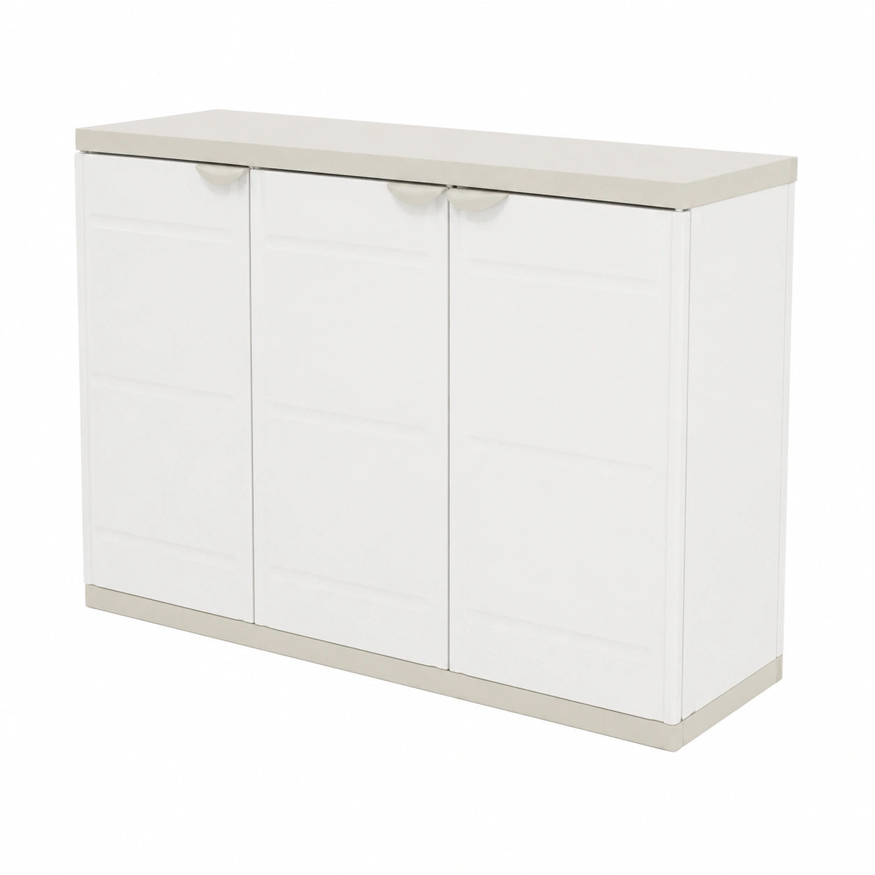 Armario de Plástico de 3 Puertas con Estante Ajustable, Color Beig y Titanio, 105x44x88 cm
