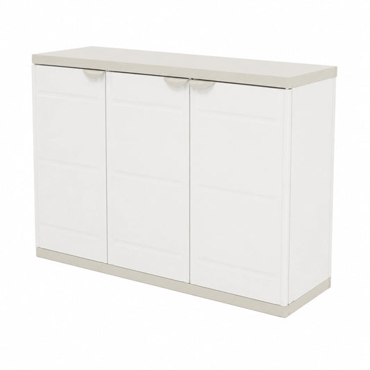 Armario de Plástico de 3 Puertas con Estante Ajustable, Color Beig y Titanio, 105x44x88 cm