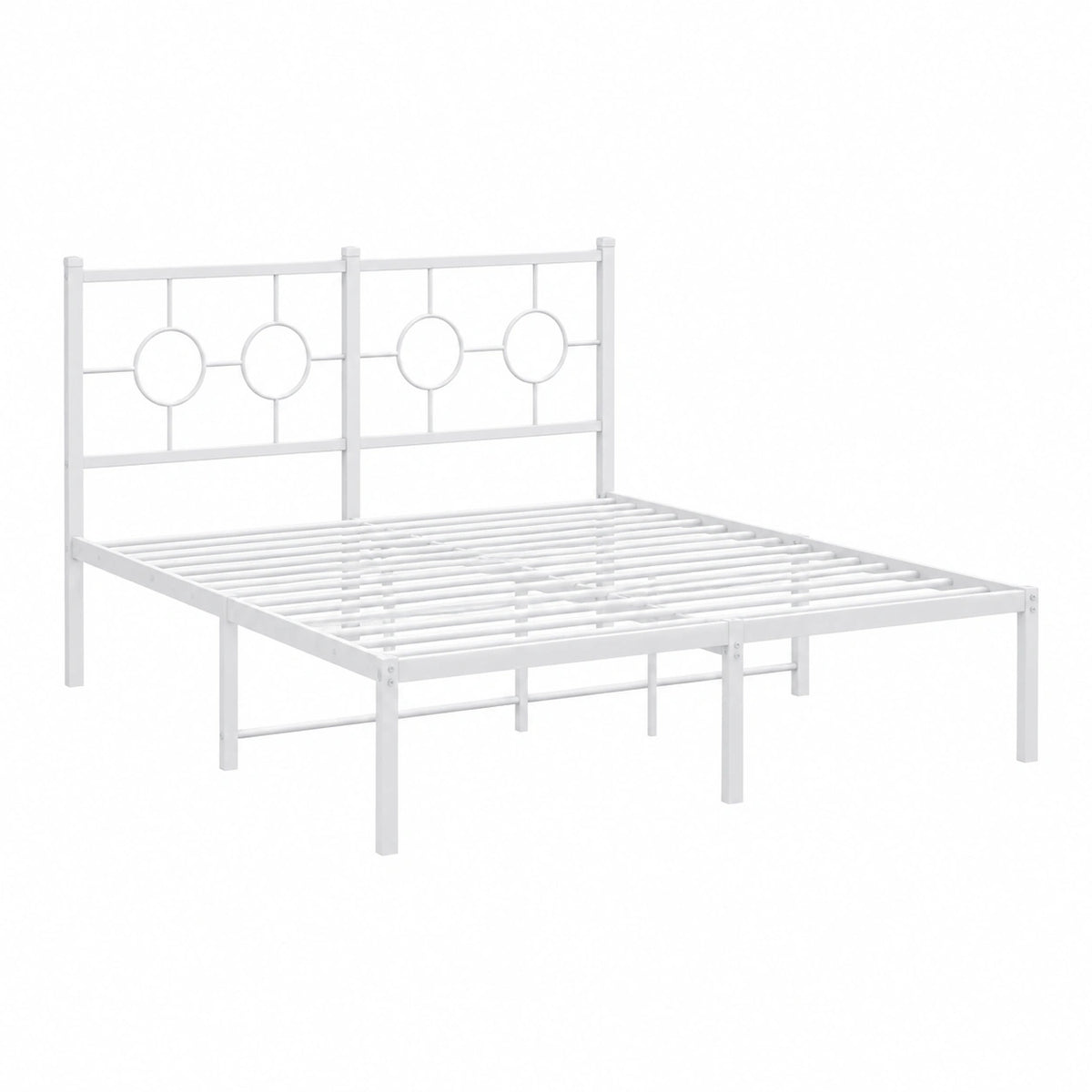 Cama de Metal Blanca con Cabecero, Base para Colchón 140x190 cm