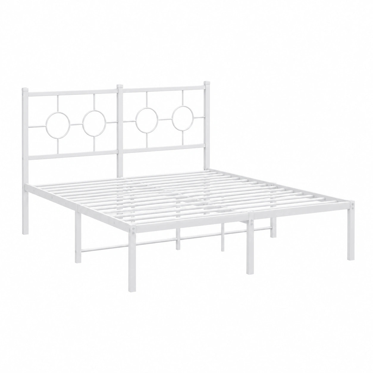 Cama de Metal Blanca con Cabecero, Base para Colchón 140x190 cm