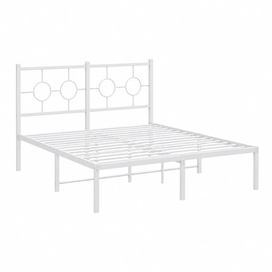 Cama de Metal Blanca con Cabecero, Base para Colchón 140x190 cm