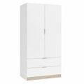 Armario Blanco 2 Puertas 2 Cajones, 81x180x52 cm, Roble y Artik