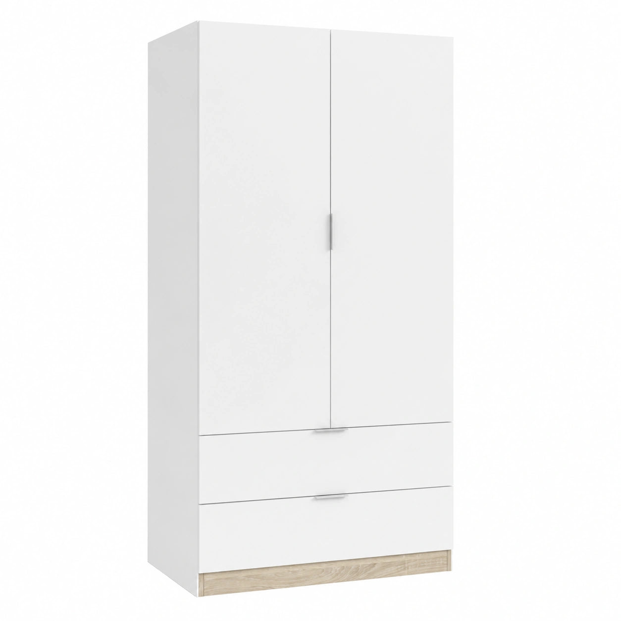Armario Blanco 2 Puertas 2 Cajones, 81x180x52 cm, Roble y Artik