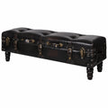 Banco de Almacenamiento de Madera Maciza de Pino, Marrón, con Asiento Acolchado, Estilo Vintage, 111x34x37 cm