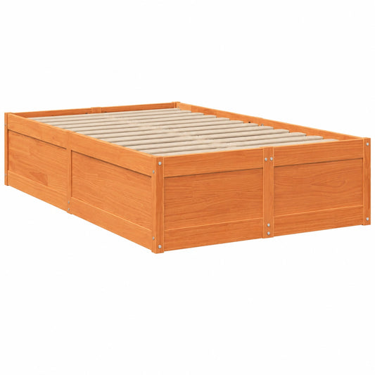 Cama de Madera Maciza de Pino con Acabado en Cera Marrón 135x190 cm