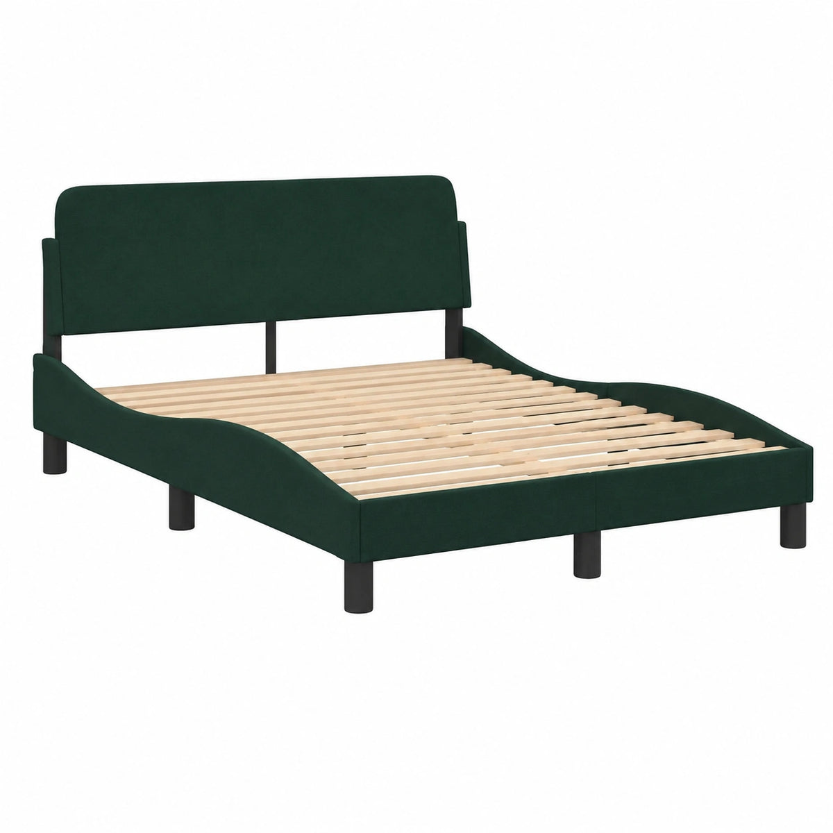 Cama Tapizada de Terciopelo Verde Oscuro 120x200 cm, Estructura y Somier Hanko, Mueble de Dormitorio
