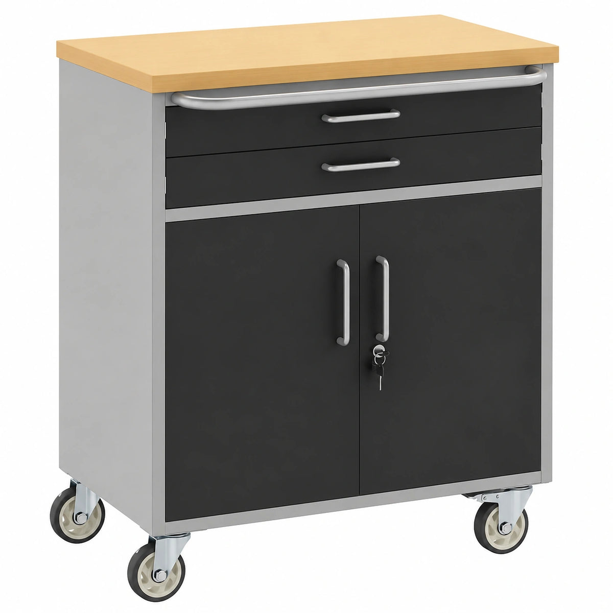 Mesa de Trabajo Industrial con Cajón Negro y Gris, 75x45x85 cm, Almacenamiento y Organización de Herramientas