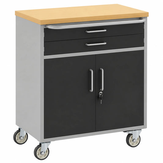 Mesa de Trabajo Industrial con Cajón Negro y Gris, 75x45x85 cm, Almacenamiento y Organización de Herramientas
