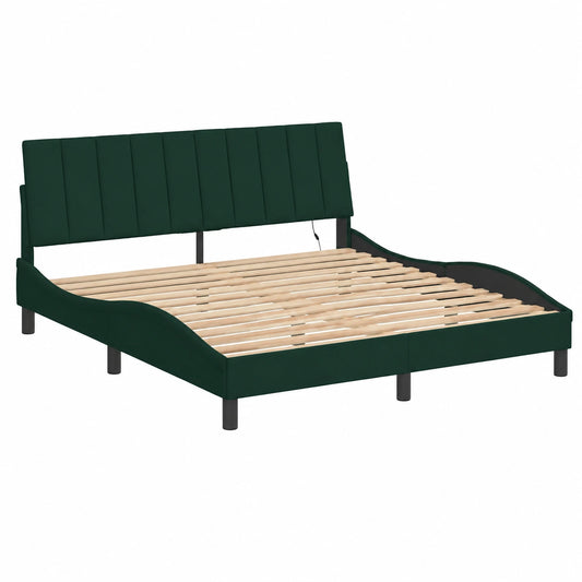 Cama de Terciopelo Verde Oscuro con Luces LED 180x200 cm