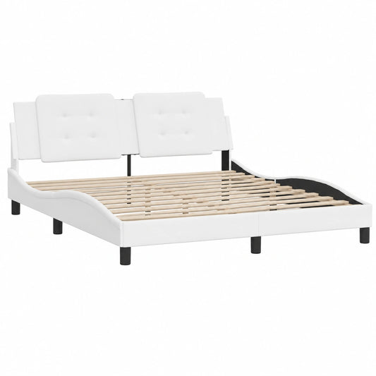 Cama Zadar de Cuero Sintético Blanco 180x200 cm con Somier