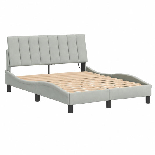 Cama de Terciopelo Gris Claro 120x200 cm con Luz LED y Somier Curvado