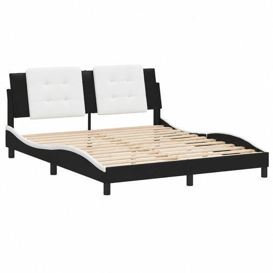 Cama de Diseño Zadar sin Colchón, Estructura de Listones, Cuero Sintético Bicolor