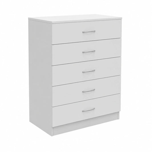 Cómoda de 5 Cajones con Guías Metálicas para Dormitorio - Blanco
