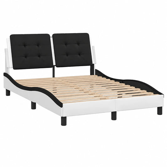 Cama de Estructura Curvada, Cuero Sintético, Blanco/Negro