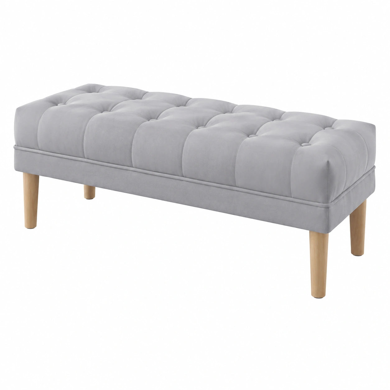 Banco otomano tapizado en terciopelo plateado 120 cm