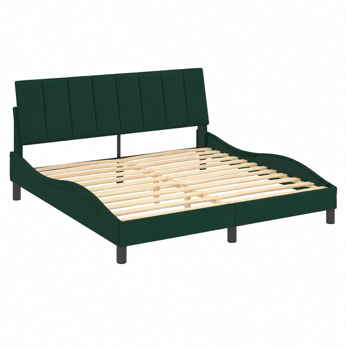 Estructura de Cama de Terciopelo Verde Oscuro 160x200 cm, Somier Estilo Hanko, Base Tapizada para Dormitorio