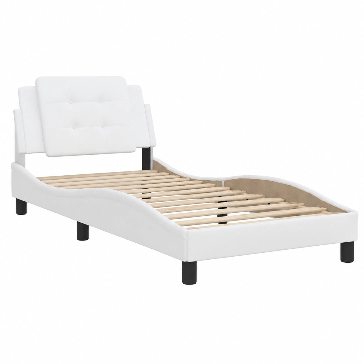 Cama con Estructura de Listones en Cuero Sintético Blanco de 100x200 cm