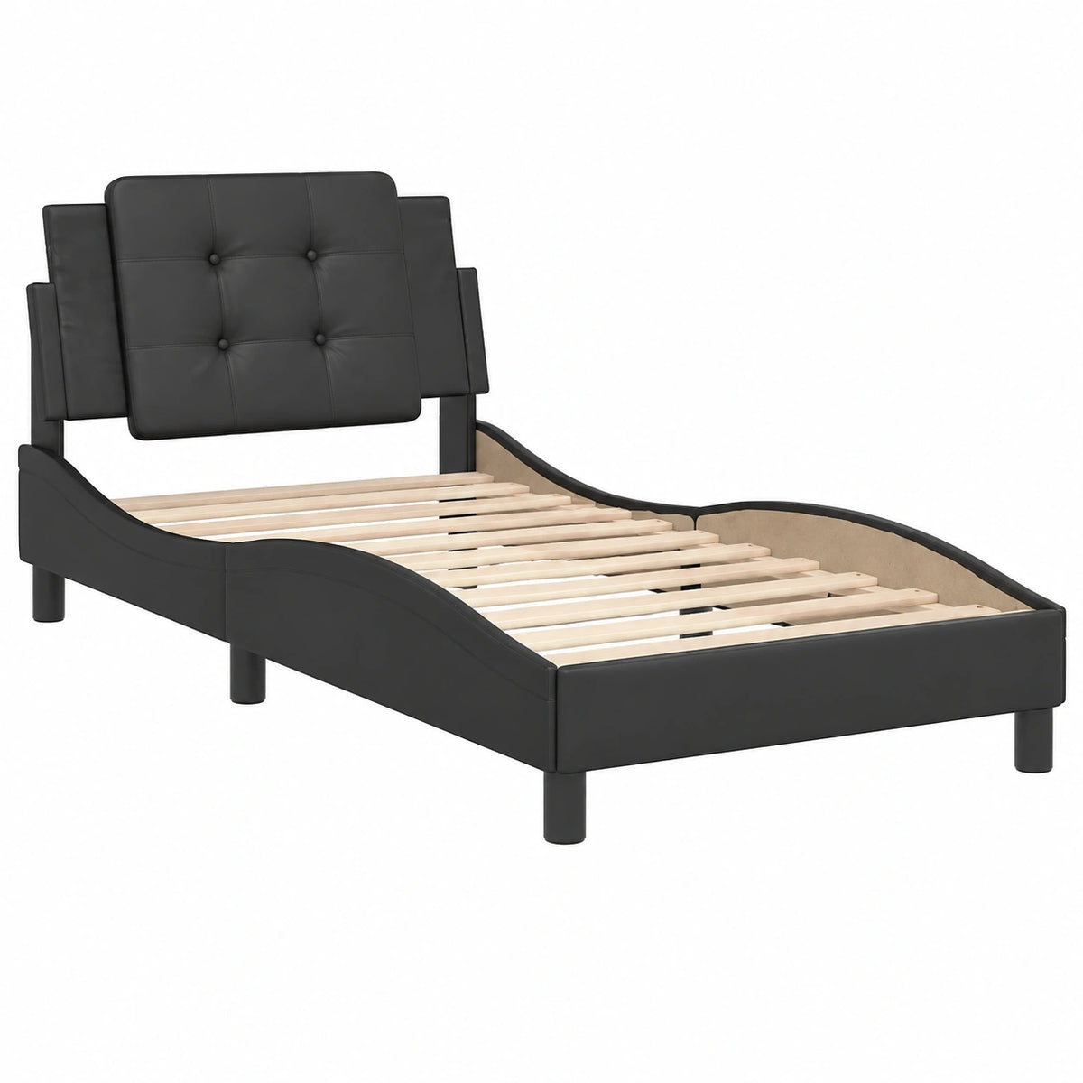 Cama de Diseño Curvado en Cuero Sintético Negro 80x200 cm