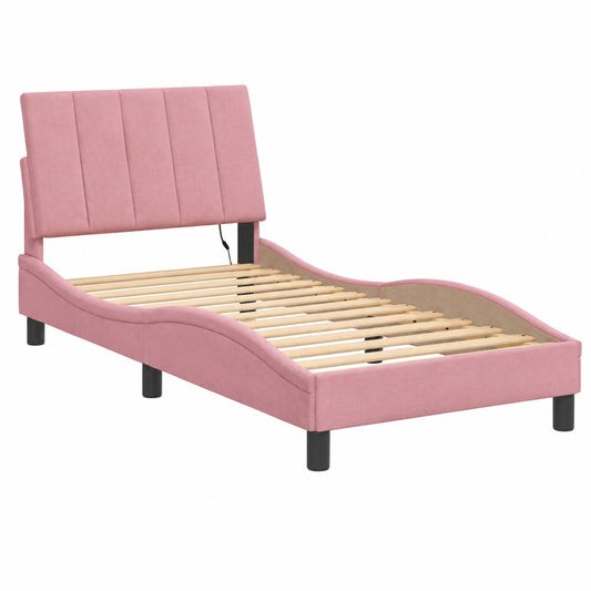 Cama con Estructura de Terciopelo Rosa y Luz LED, 90x200 cm