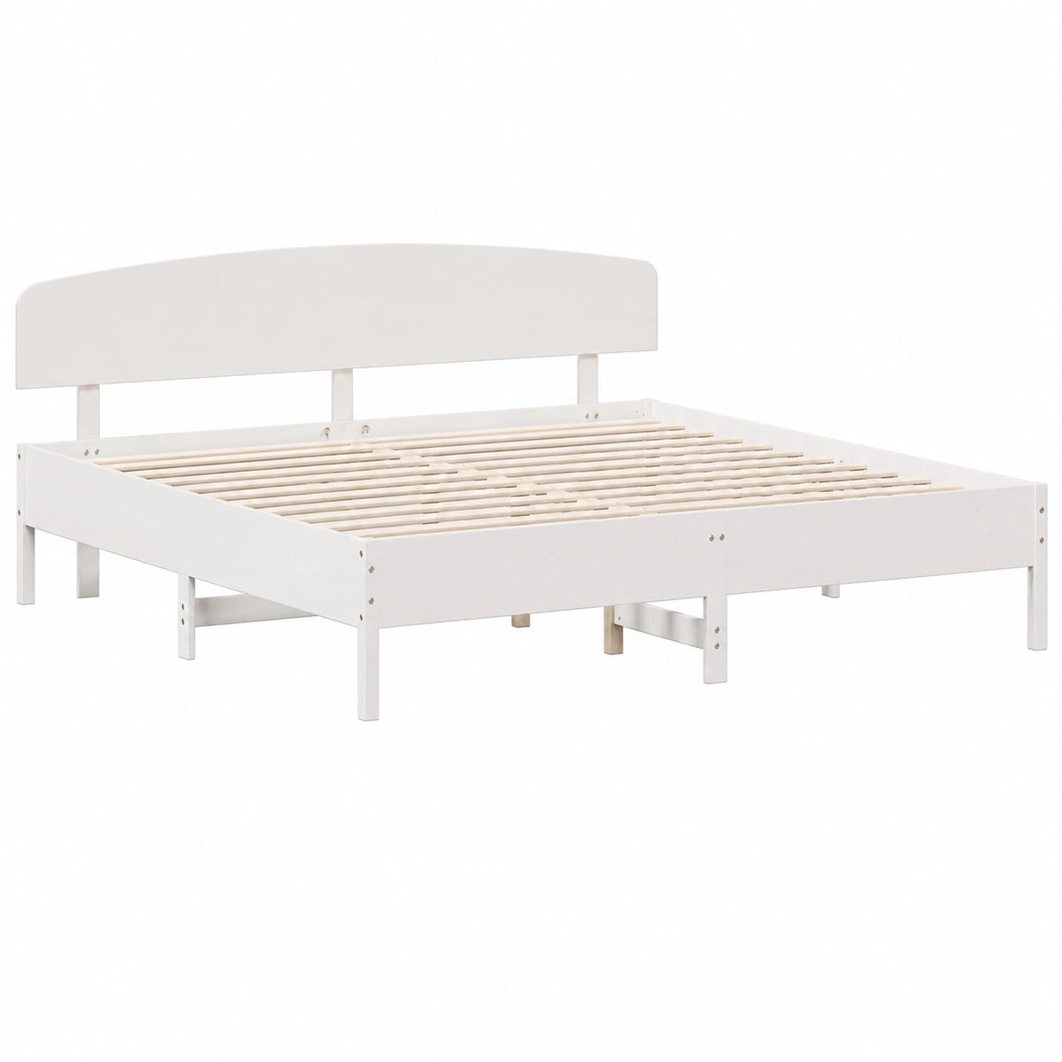Cama Matrimonial de Madera de Pino con Cabecero 200x200 cm, Blanco