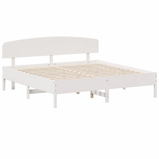 Cama Matrimonial de Madera de Pino con Cabecero 200x200 cm, Blanco