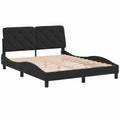 Cama Tapizada de Terciopelo Negro con LED 140x190 cm, Base sin Colchón