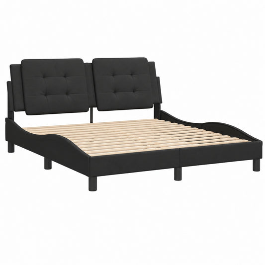 Cama Plataforma con Cabecero de Cuero Sintético Negro 160x200 cm