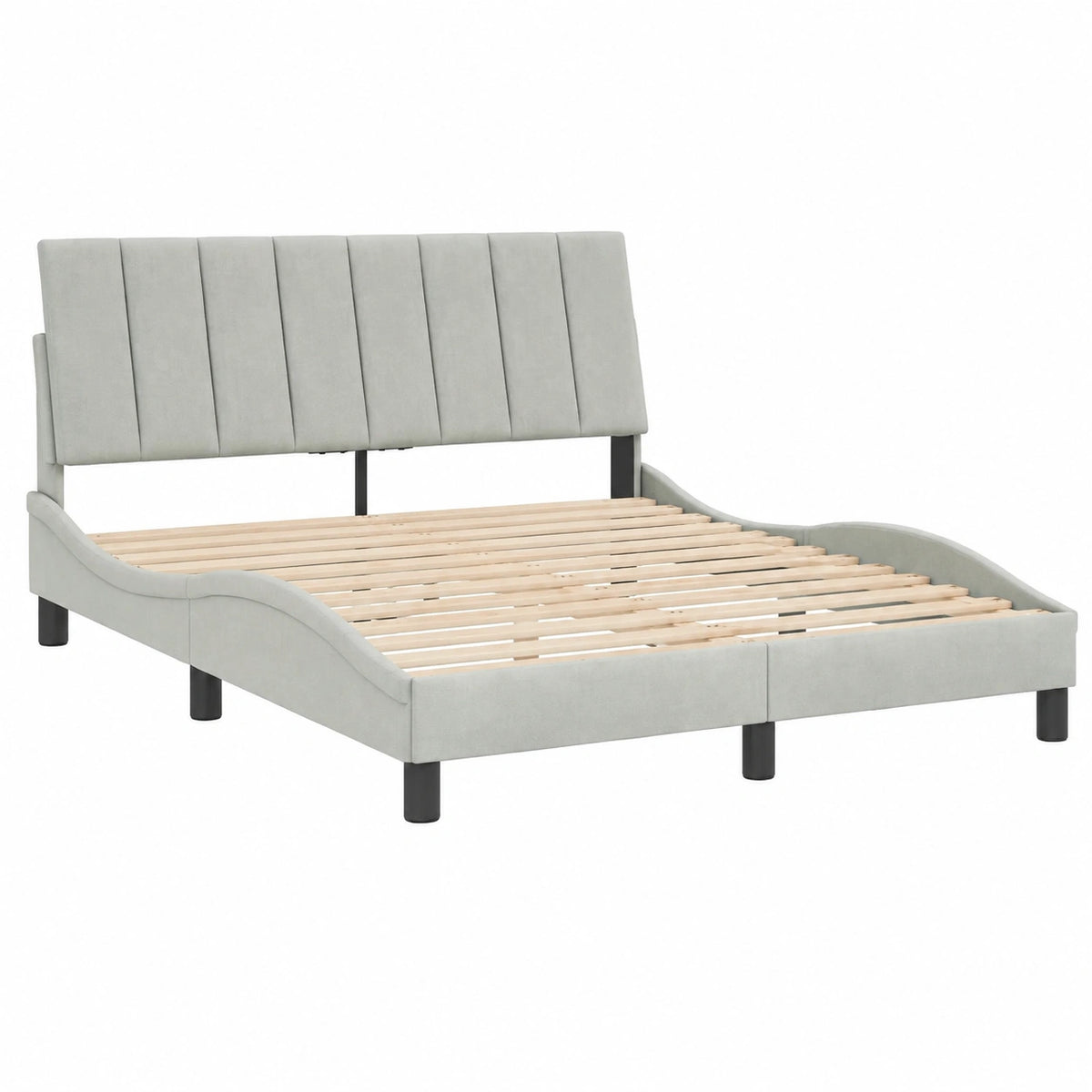 Cama con LED y Base Curvada de Terciopelo Gris Claro 140x200cm