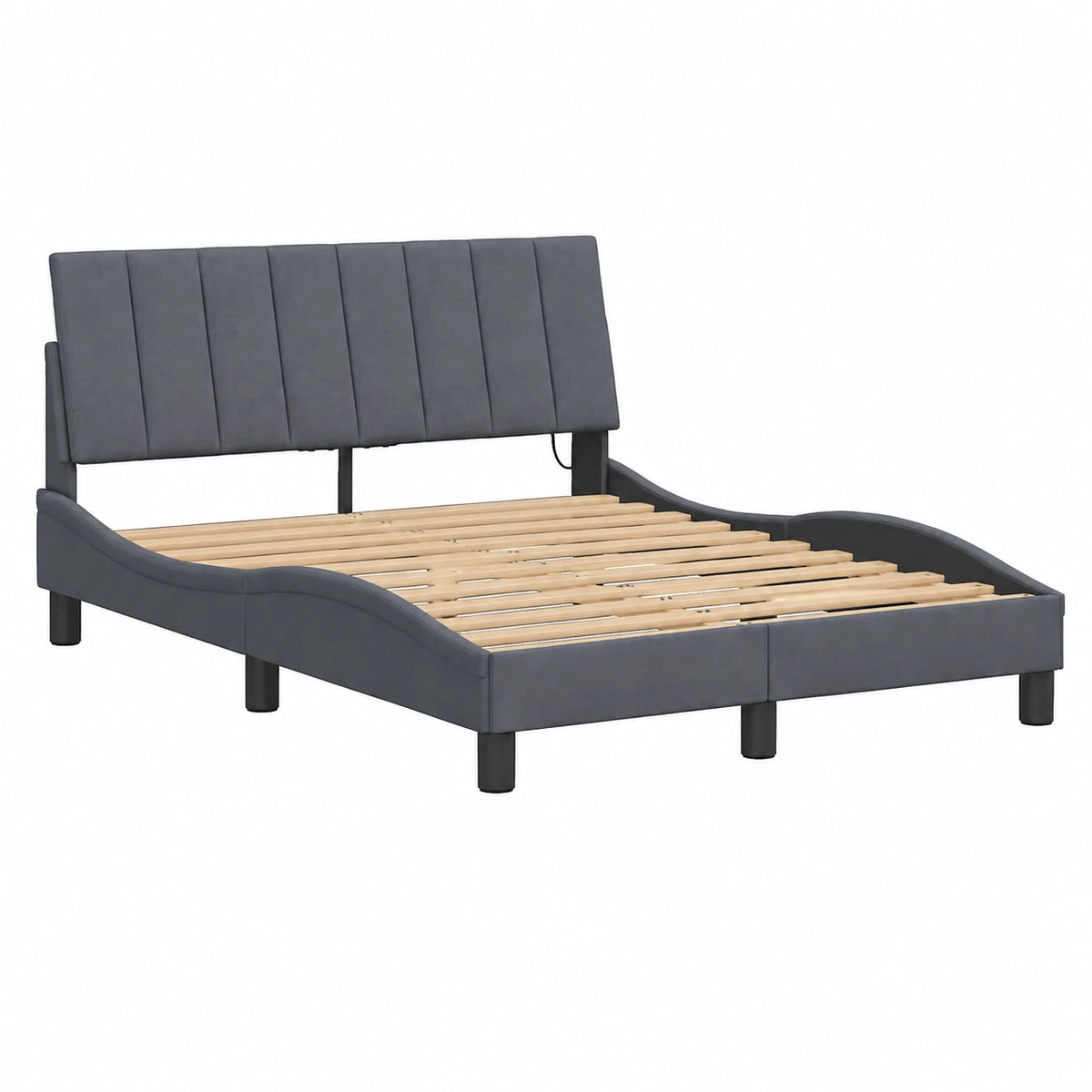 Cama Tapizada Hanko Terciopelo Gris Oscuro 120x200 cm sin Colchón
