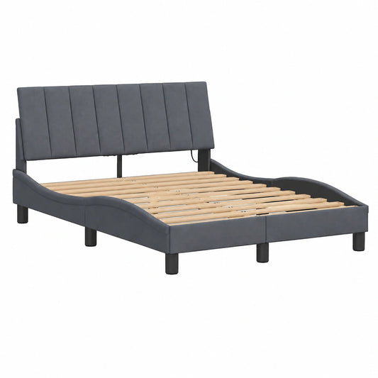 Cama Tapizada Hanko Terciopelo Gris Oscuro 120x200 cm sin Colchón