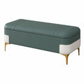 Banco otomano verde con almacenamiento y patas metálicas, 100 cm, ideal para dormitorio