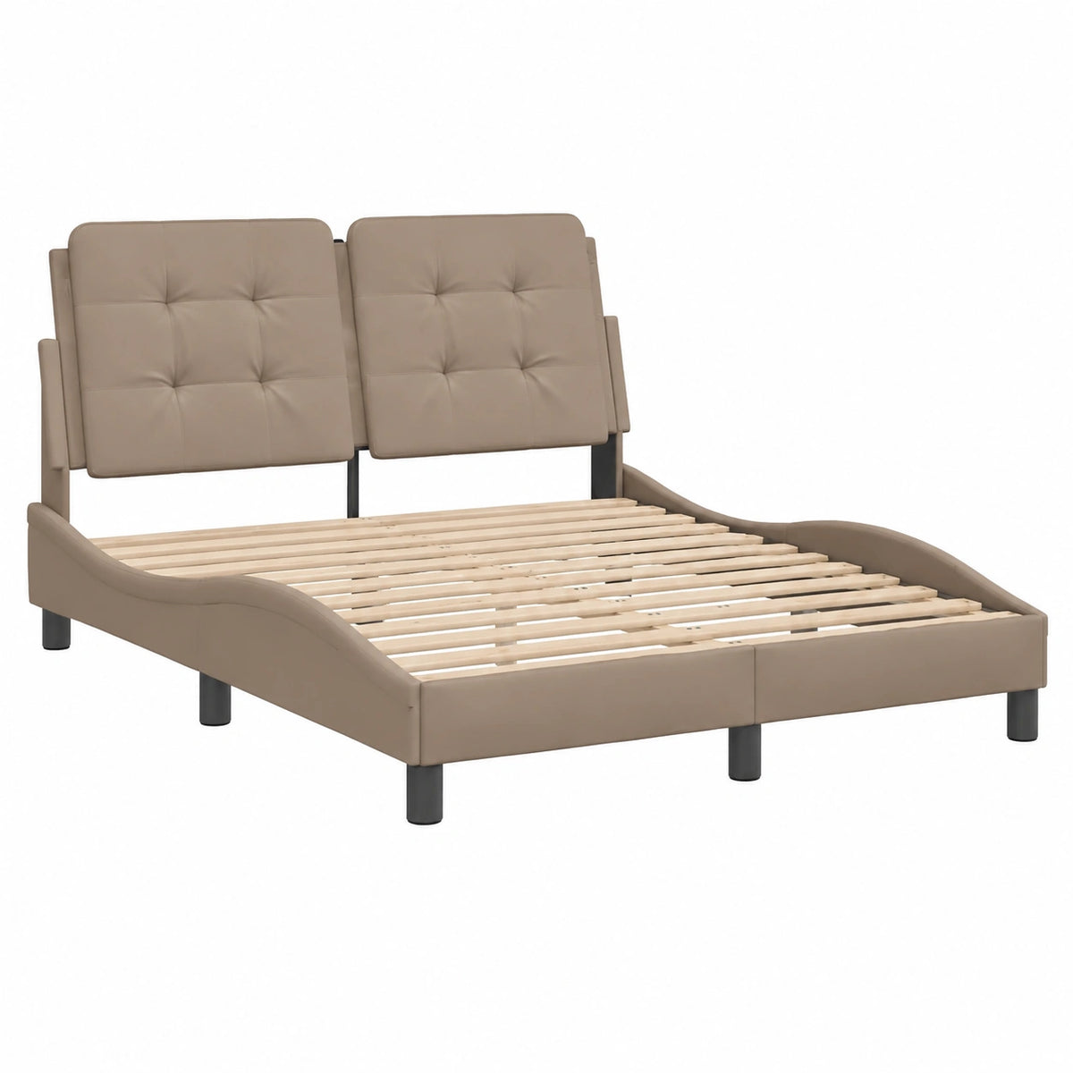 Cama de Cuero Sintético Capuchino 140x190 cm con Somier Curvado