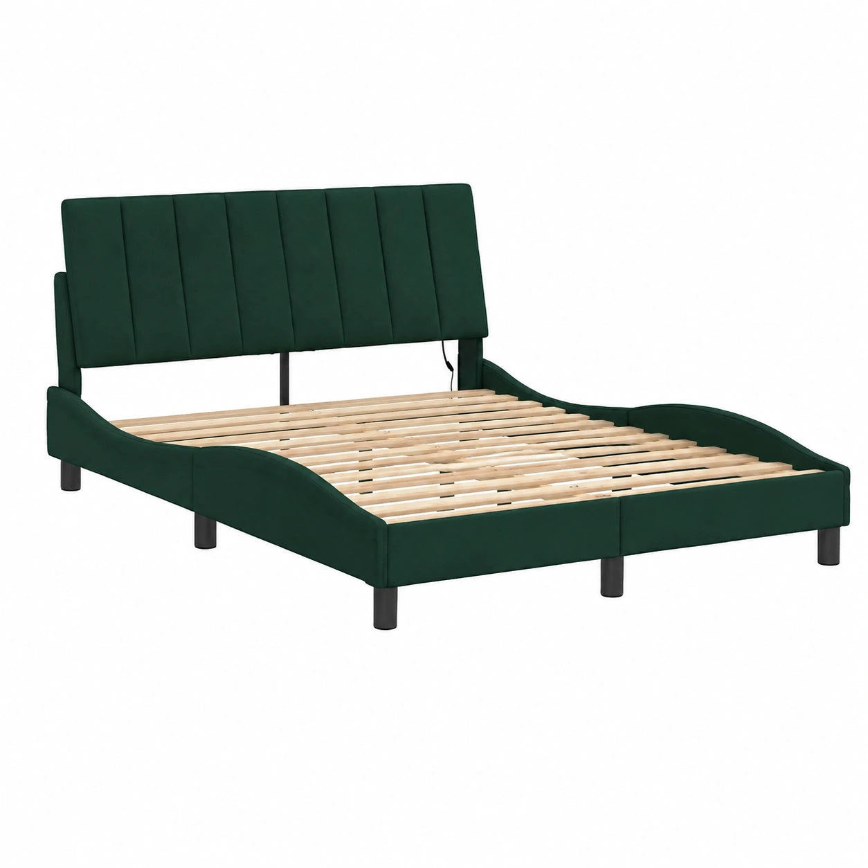 Cama con Luz LED y Terciopelo Verde Oscuro, 140x190 cm