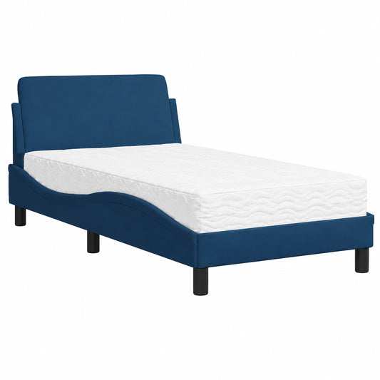 Cama Tapizada de Tela Azul 90x190 cm con Colchón - Modelo Dover