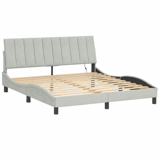 Cama con Estructura de Terciopelo Gris y Luces LED 180x200 cm