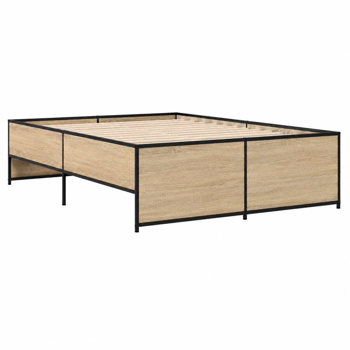 Cama Doble de Invitados de Madera y Metal 120x200 cm en Roble Sonoma