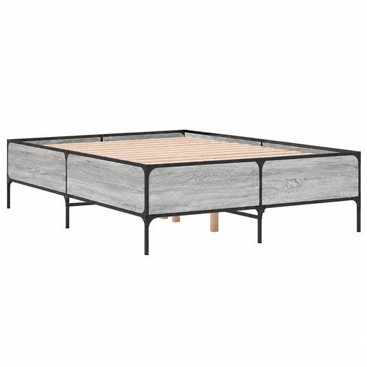 Cama Doble de Invitados de Madera y Metal Gris Sonoma 140x200 cm