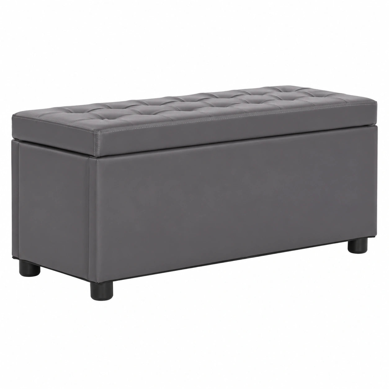 Banco Baúl Gris de Cuero Sintético, 87.5 cm, Almacenamiento Práctico