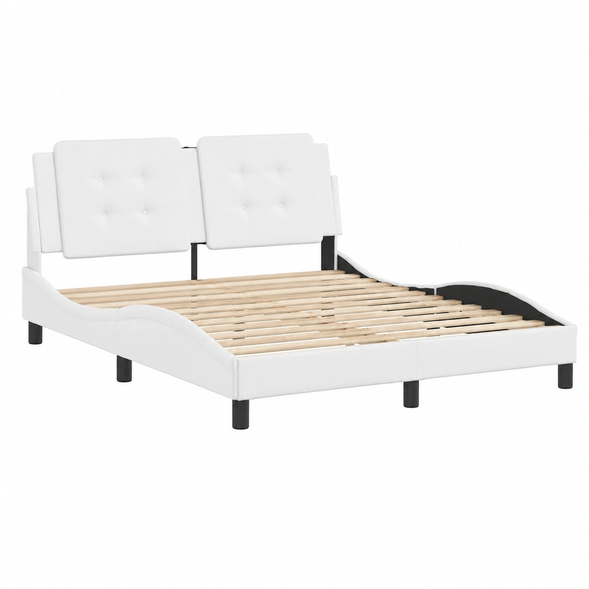 Cama de Cuero Sintético Zadar 160x200 cm, Base Curvada y Listones