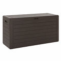 Baúl de Jardín de Plástico 280L con Tapa Abatible, Diseño Madera, Marrón